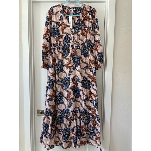 MAXI DRESS TIERED MAXI SALSA NIGHT DRESS  BURNISHED CLAY Chicos Size 1 NWT - Picture 1 of 5